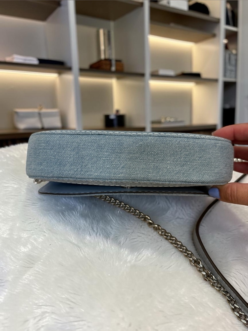 Kate Spade Krista Denim Chain Crossbody Bag Blue Silver NWOT - Picture 6 of 8